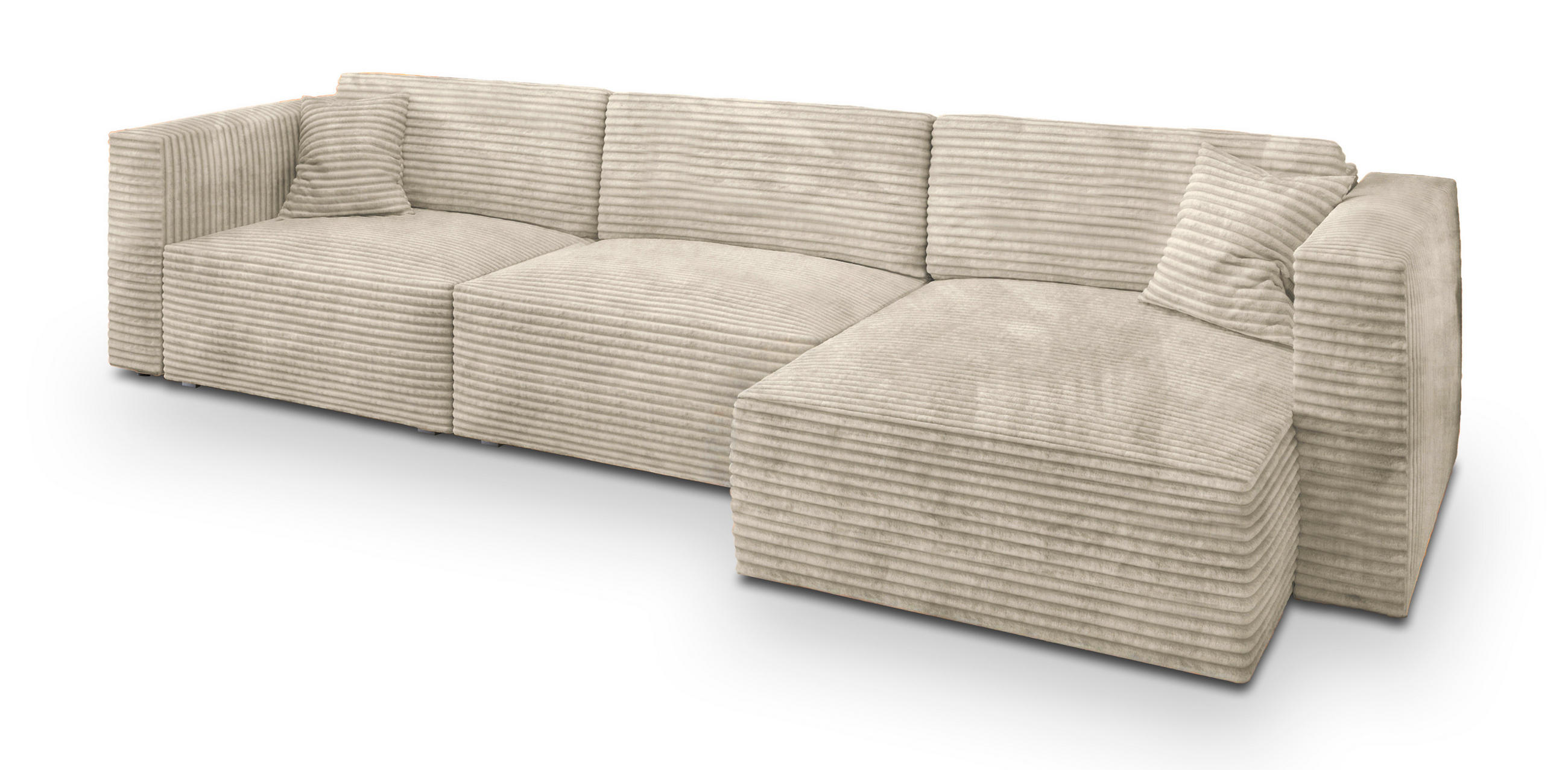 ECKSOFA TOLMO Creme Kordstoff mit Schlaffunktion - Creme, Holz (347/148cm) - MASSENO