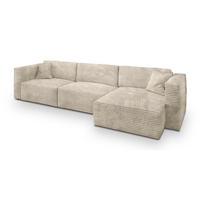 ECKSOFA TOLMO Creme Kordstoff mit Schlaffunktion - Creme, Holz (347/148cm) - MASSENO