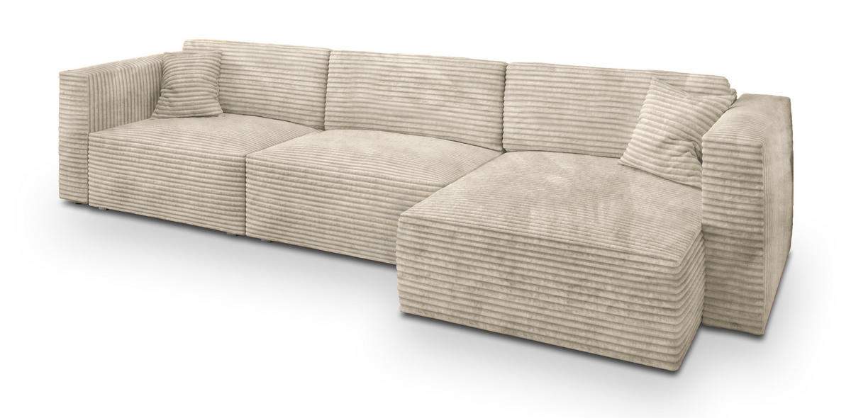 ECKSOFA TOLMO Creme Kordstoff mit Schlaffunktion - Creme, Holz (347/148cm) - MASSENO