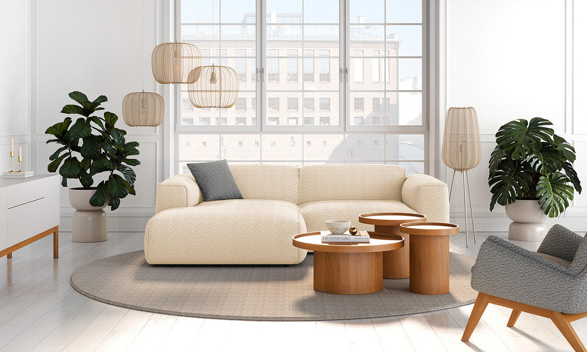 ECKSOFA mit XL-Longchair - Beige/Schwarz, Kunststoff/Textil (260/171cm) - home24