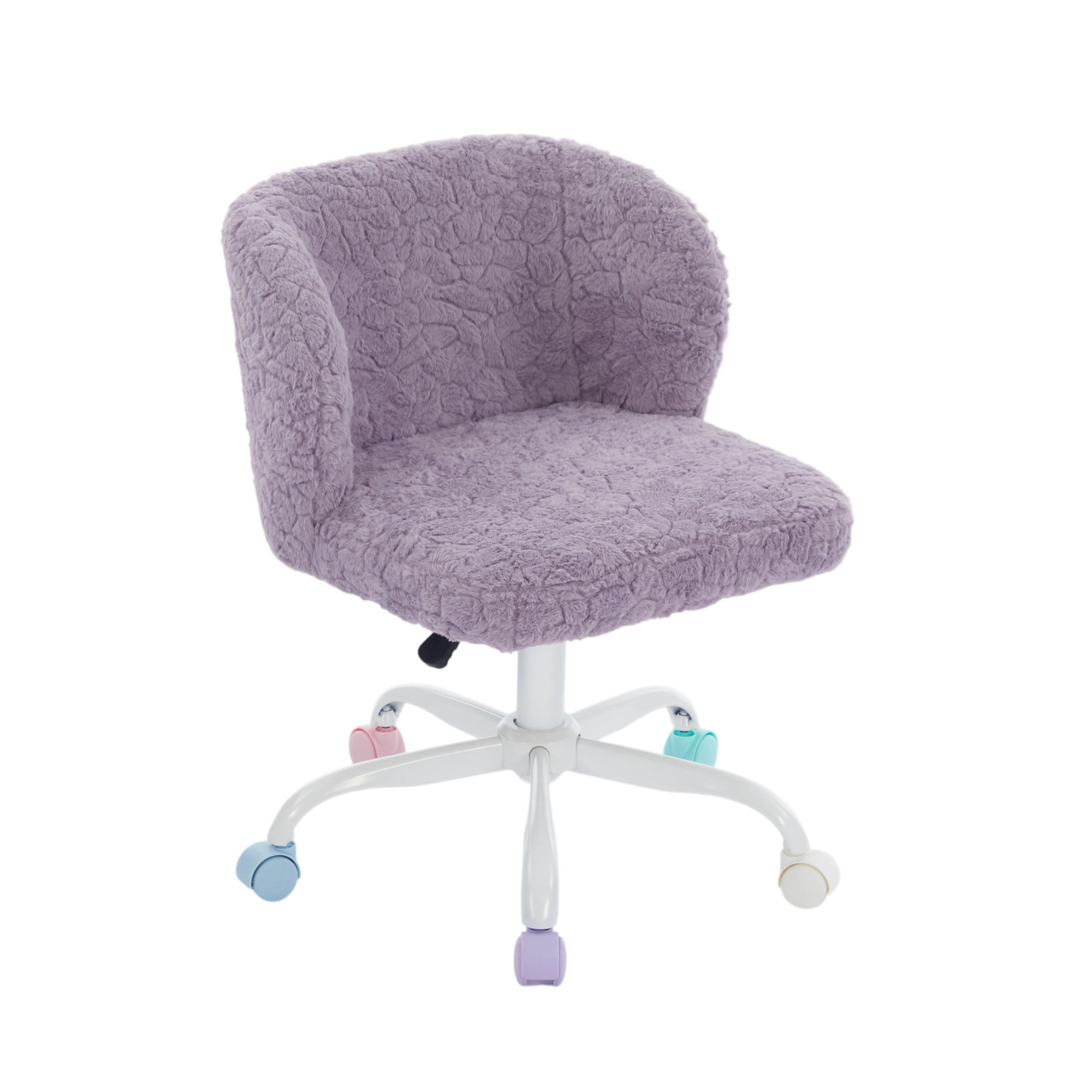 DREHSTUHL DE-40971 mit Kunsthasenfell-Bezug und bunten Rollen Violett - Lila, Metall (55/81/57cm) - ComfortXL