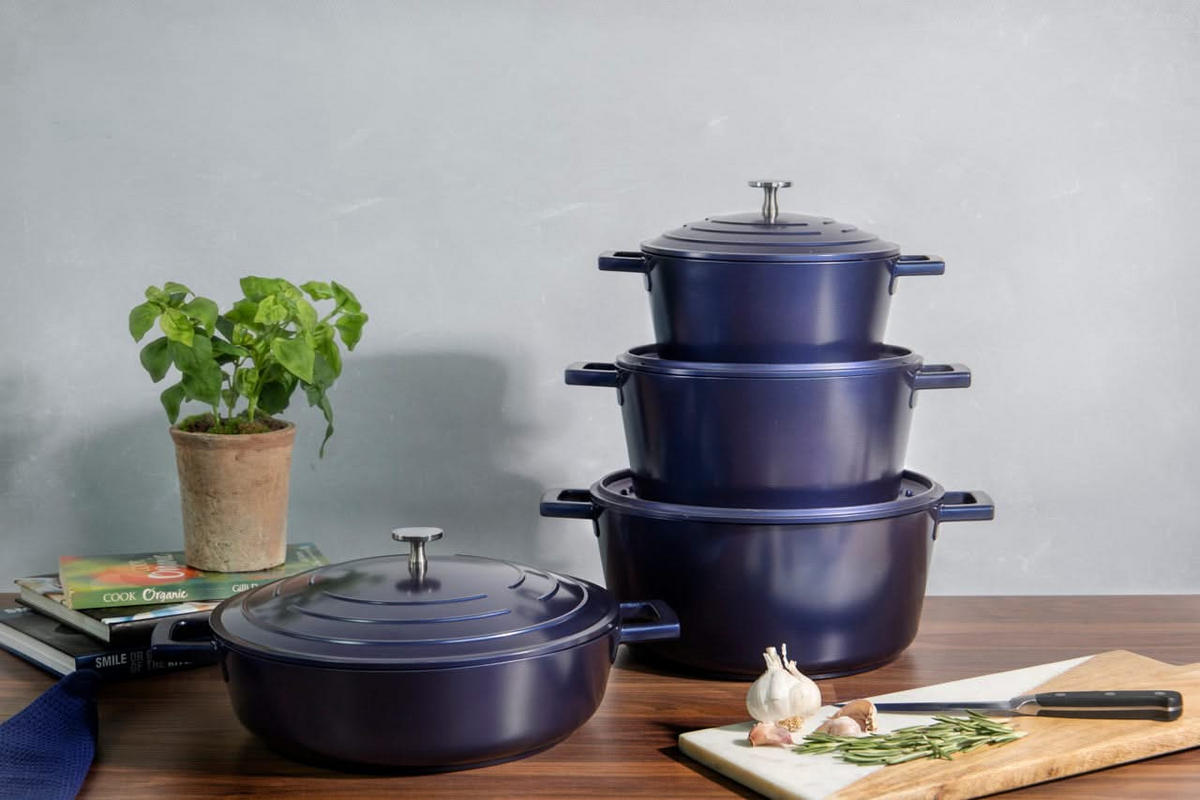 MASTERCLASS Bräter Blau - ø 28 cm / 4 liter - Standard-Antihaftbeschichtung - Blau, Metall (28cm)