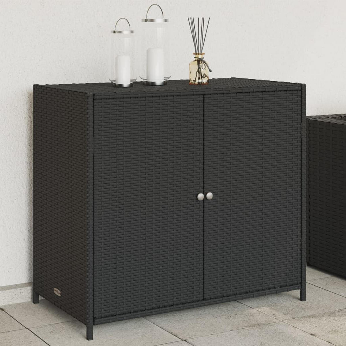 GARTENSCHRANK Schwarz 83x45x76 cm Poly Rattan - Schwarz, Kunststoff (83/76/45cm) - furnicato