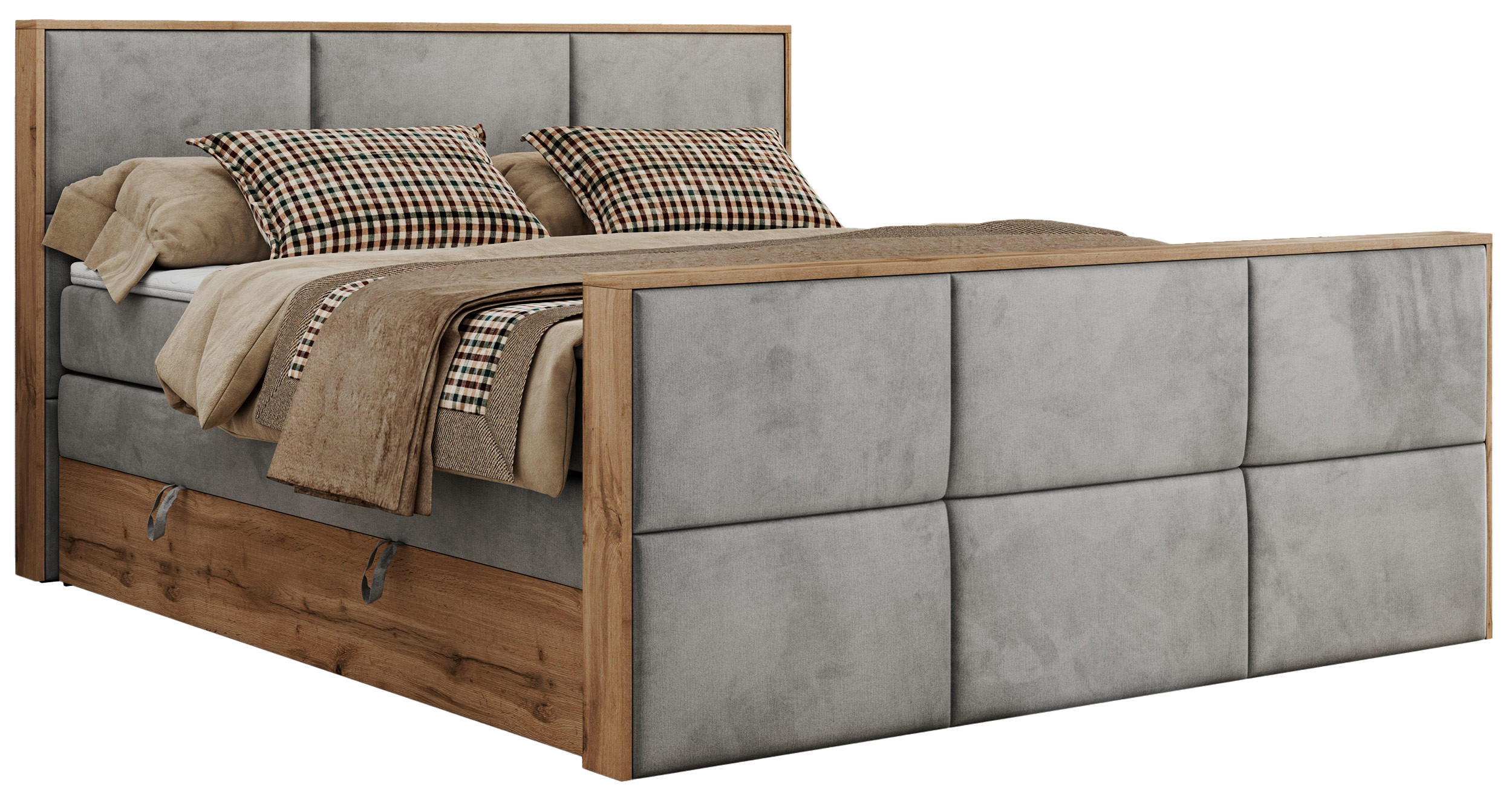 BOXSPRINGBETT ALBERO 2 KING DUO 120/200 Hellgrau Velvet - H3 - Hellgrau, Holz/Textil (120/200cm) - MKS