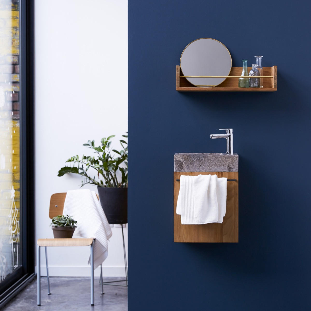 BADUNTERSCHRANK Stelle Grau aus Teak - Grau, Holz (38/52/30cm) - Tikamoon