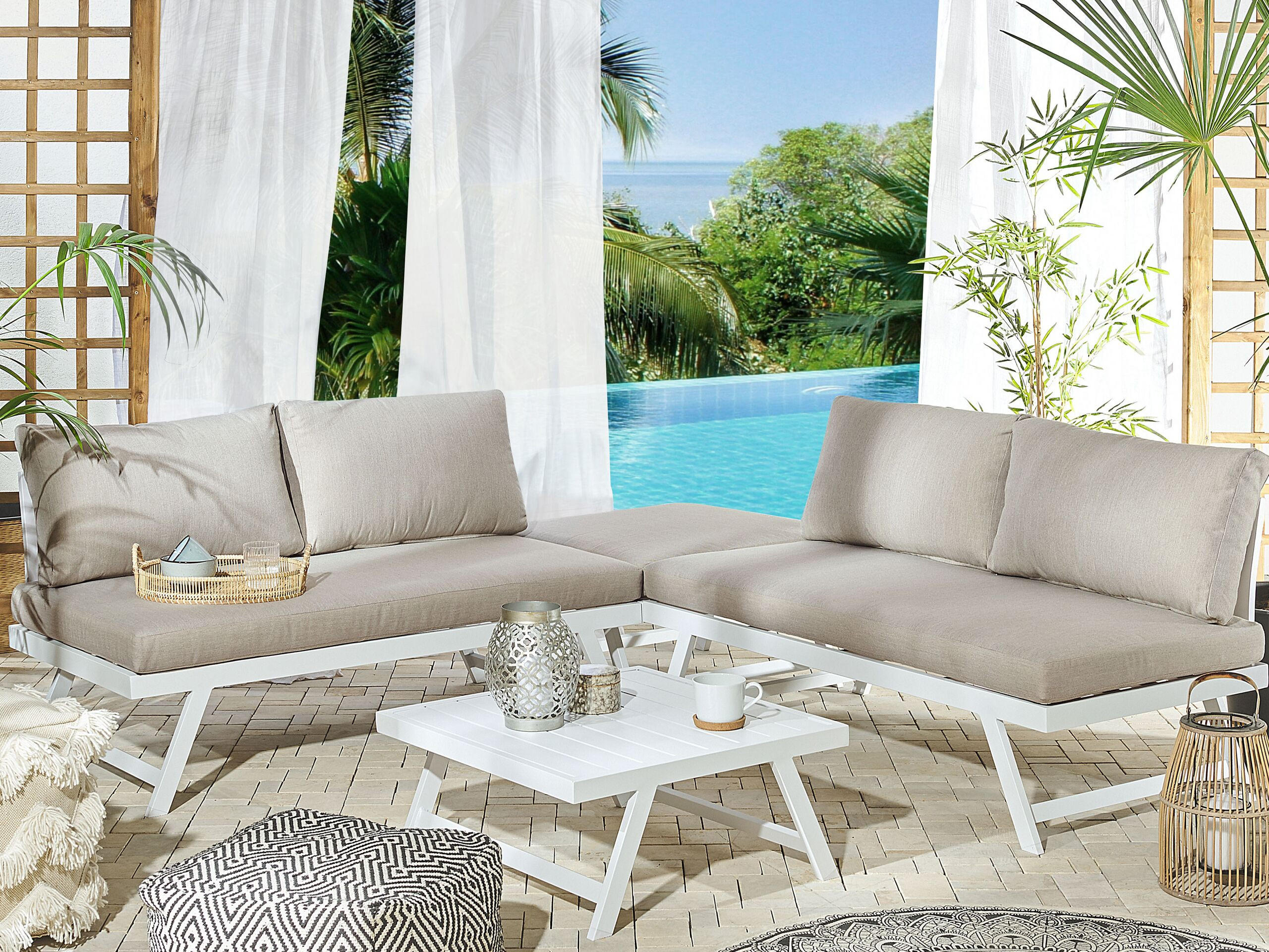 LOUNGE SET 5-Sitzer modular weiß Auflagen taupe Coccorino - Taupe/Weiß, Metall - Beliani