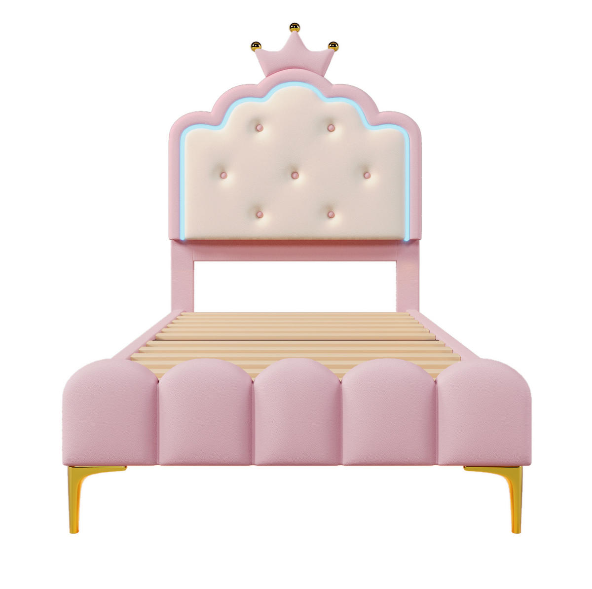 BETT mit Lattenrost 90x200 cm PU Pink - Pink, Holz (90/200cm) - Meubliv