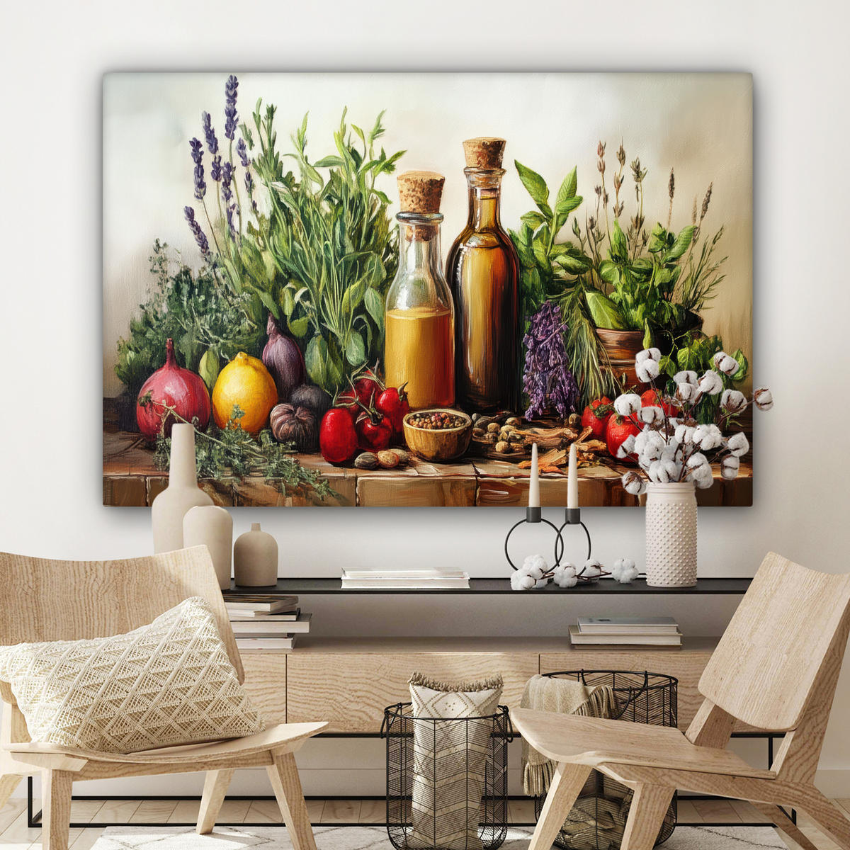 LEINWANDBILD Stilleben - Kräuter - Gewürze - Farbenfroh - Küche 150x100 cm - Grün, Textil (150/100cm) - MuchoWow