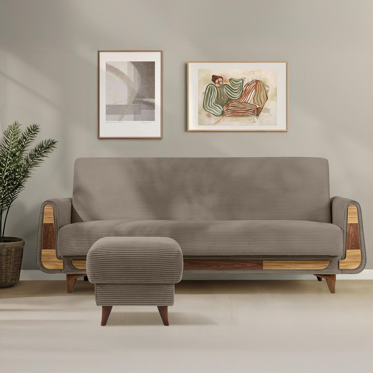 FUẞSTÜTZE GUSTAVO II, Beige - Beige/Braun, Holz/Holzwerkstoff (53/49/53cm) - KONSIMO®