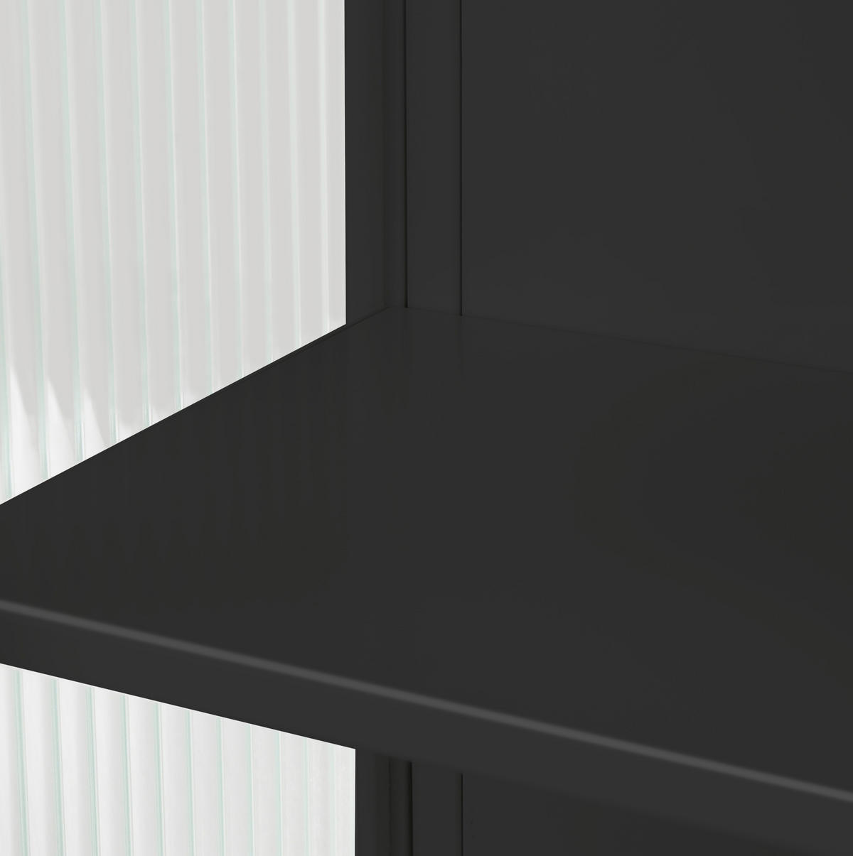 KÜCHENOBERSCHRANK 60x23x78 cm Schwarz aus Glas & Metall mit geriffeltem Glas & offenen Ablagen - Schwarz, Glas (60/78/23cm) - Modfu
