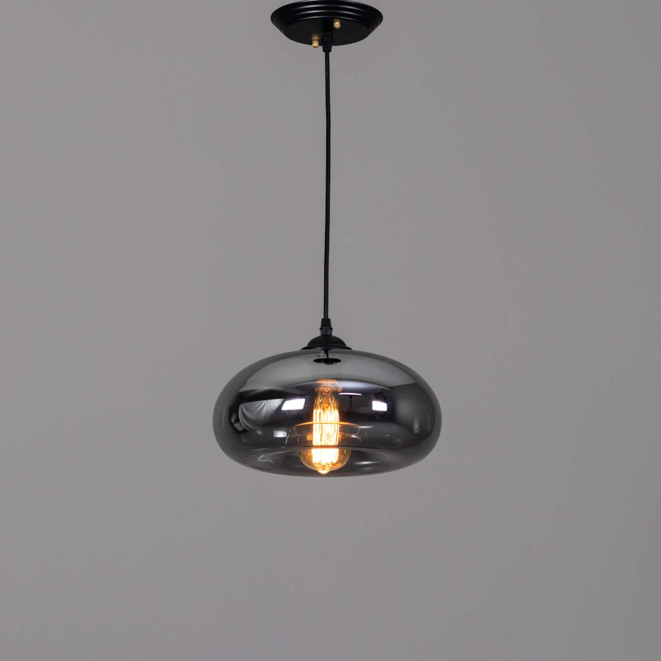 HÄNGELEUCHTE Ellipse, Rauchgrau, 14cm - Grau, Glas (14/28/14cm) - KOSILUM
