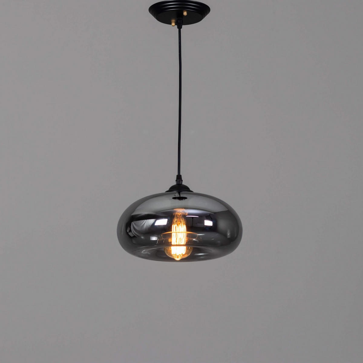 HÄNGELEUCHTE Ellipse, Rauchgrau, 14cm - Grau, Glas (14/28/14cm) - KOSILUM