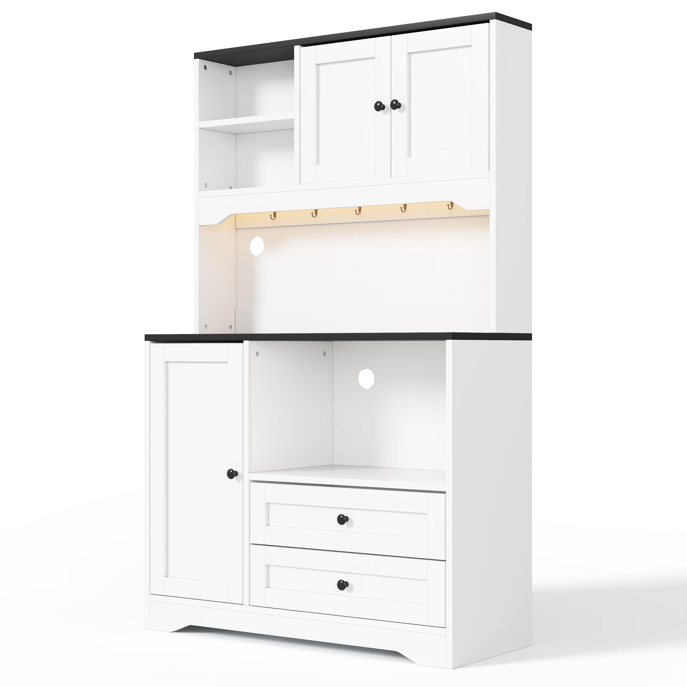 BUFFET DE-38741 100/40/163 cm LED-Beleuchtung und Mikrowellenfach Weiß - Weiß, Holzwerkstoff (100/163/40cm) - ComfortXL