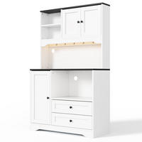 BUFFET DE-38741 100/40/163 cm LED-Beleuchtung und Mikrowellenfach Weiß - Weiß, Holzwerkstoff (100/163/40cm) - ComfortXL