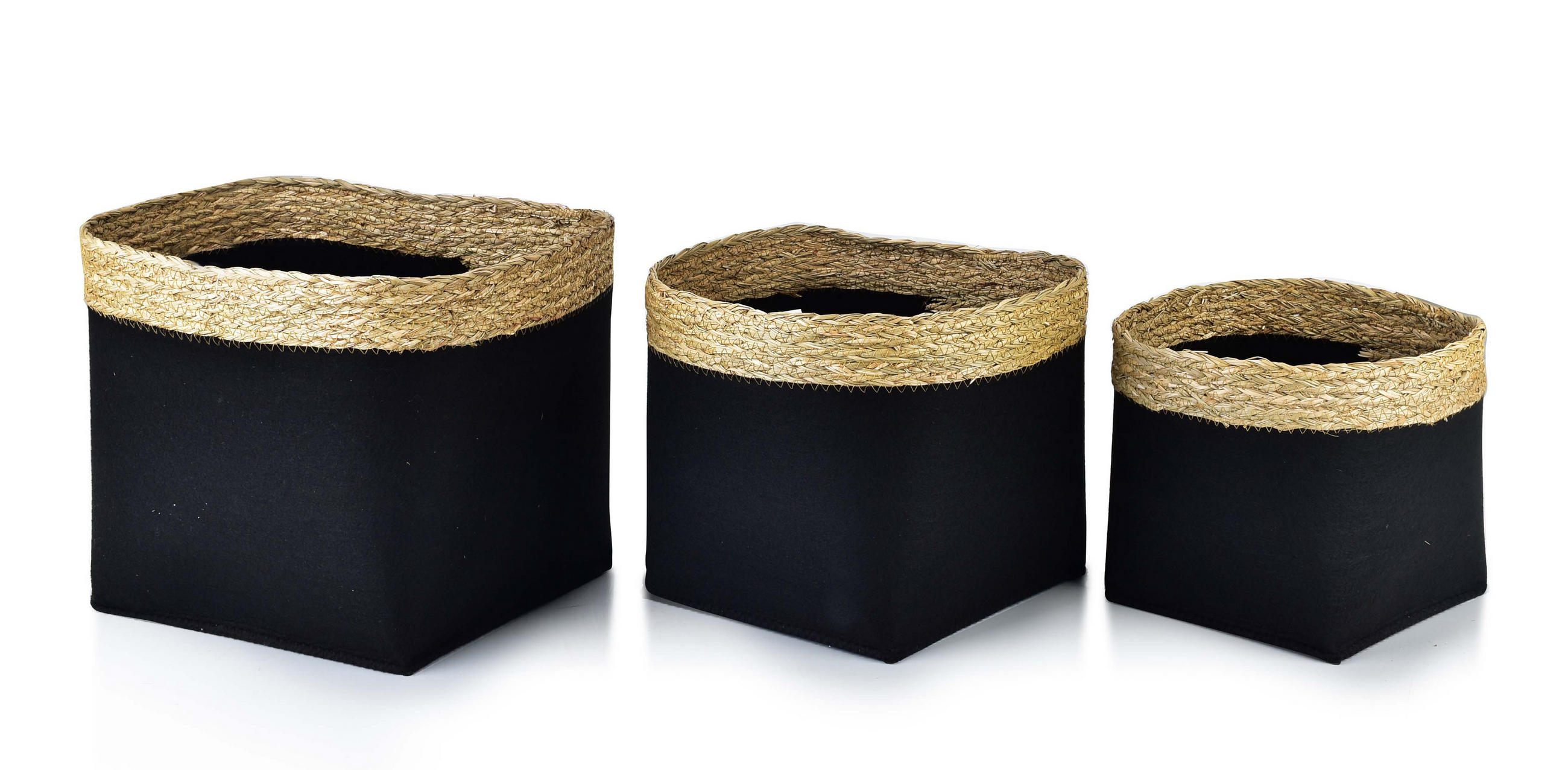 KORB Bali 3er Set schwarz 31/31/28cm Seegras - Schwarz, Naturmaterialien/Kunststoff (31/28/31cm) - Mondex
