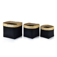 KORB Bali 3er Set schwarz 31/31/28cm Seegras - Schwarz, Naturmaterialien/Kunststoff (31/28/31cm) - Mondex