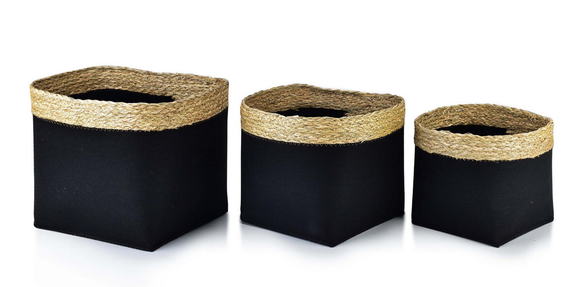 KORB Bali 3er Set schwarz 31/31/28cm Seegras - Schwarz, Naturmaterialien/Kunststoff (31/28/31cm) - Mondex