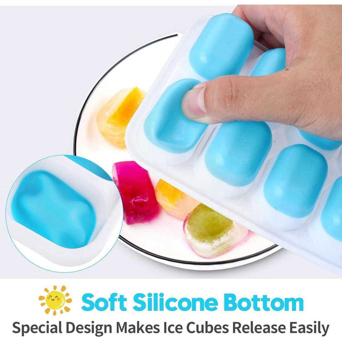 EISWÜRFELFORM 8-teiliges Set Silikon BPA Frei mit Deckel - Multicolor, Kunststoff (25/2/10cm)