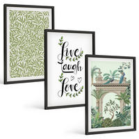 BILDER SET 3er Set - 40x60 cm Schwarzer Rahmen - Grüne Blätter von Pflanzenarchitektur - Schwarz, Kunststoff (40/60cm) - TULUP