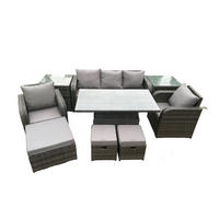 LOUNGESOFA Polyrattan 8-Sitzer - Dunkelgrau/Grau, Glas/Kunststoff - Fimous