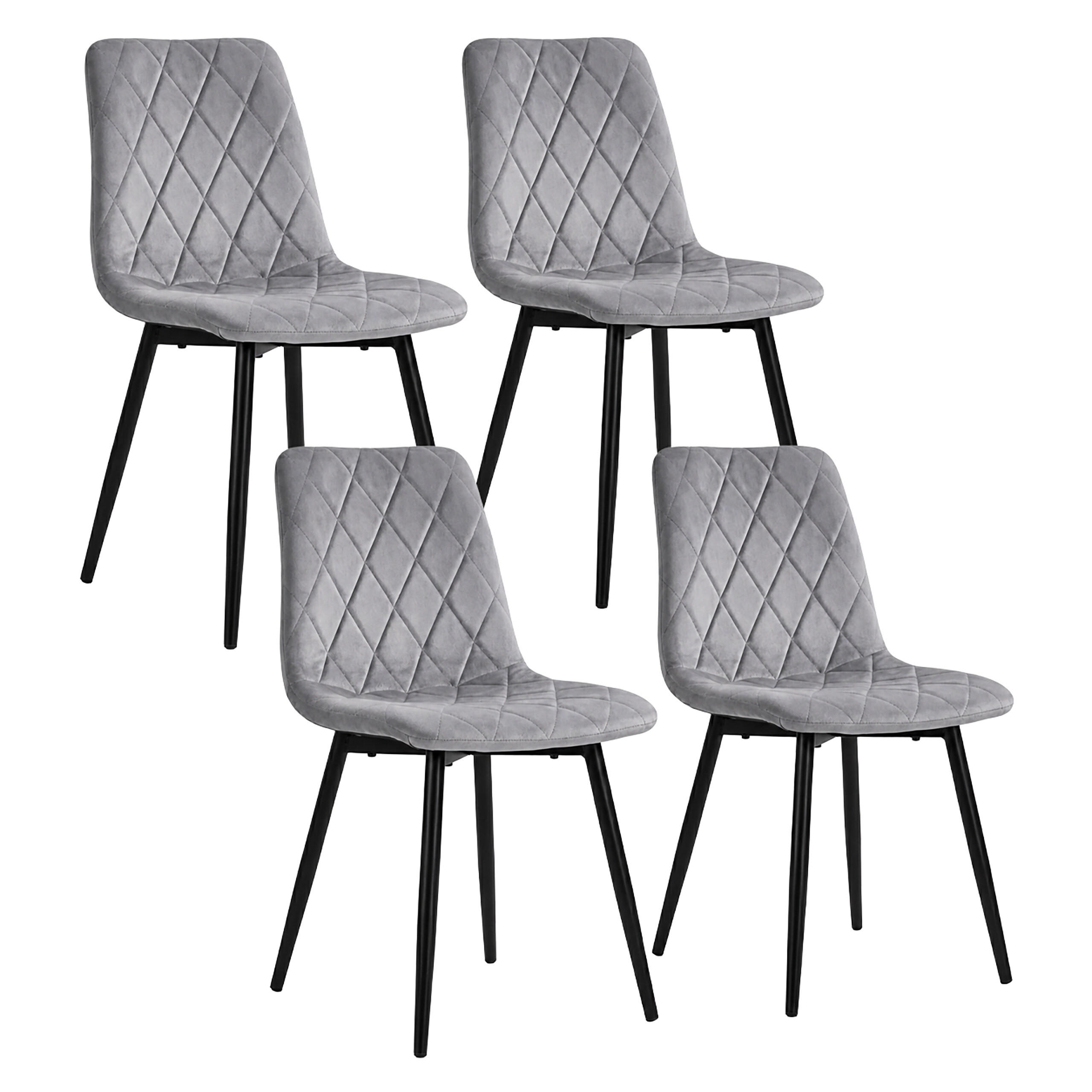 STOL Grå 4-pack sammet metallben - Grå, Trä/Textil (43/86/53.5cm) - Relaxdays
