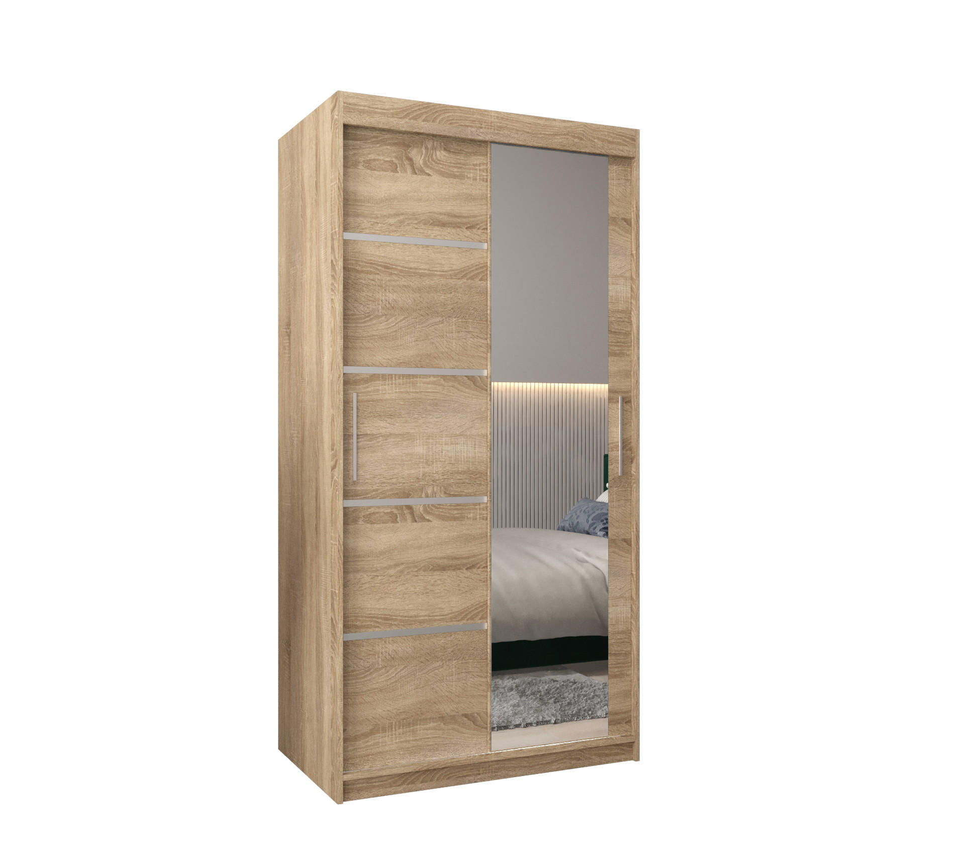 Abiks Möbel Schwebetürenschrank Sonoma Eiche, Silber 100x200x62 cm