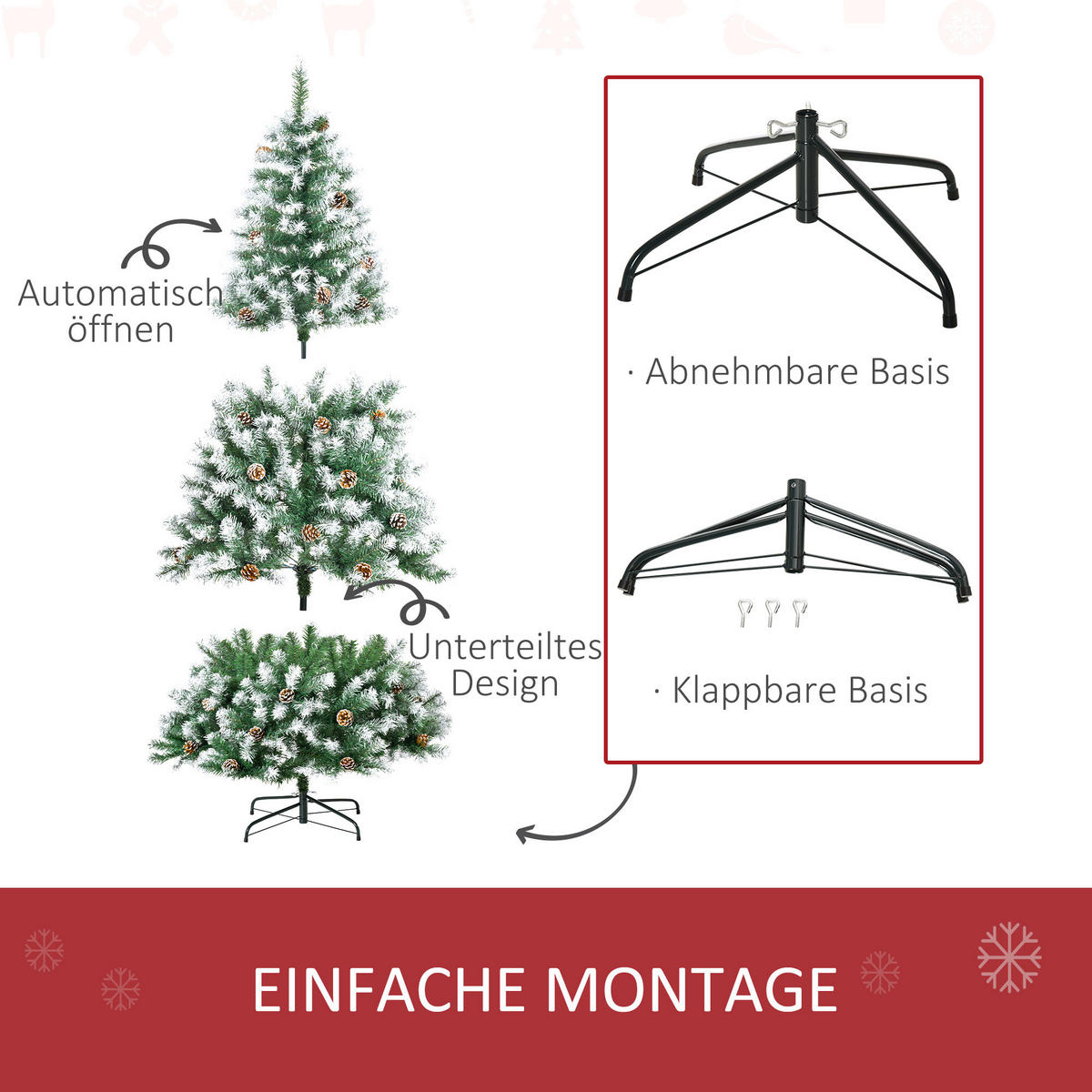KÜNSTLICHER Weihnachtsbaum, 180 cm Christbaum mit Kunstschnee, Indoor - Weiß/Grün, Kunststoff/Metall (180cm) - HOMCOM