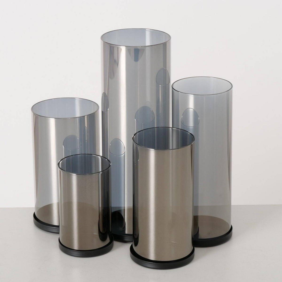 KERZENHALTER Metall 4er-Set - Grau, Glas (8/23/24cm) - Boltze Home