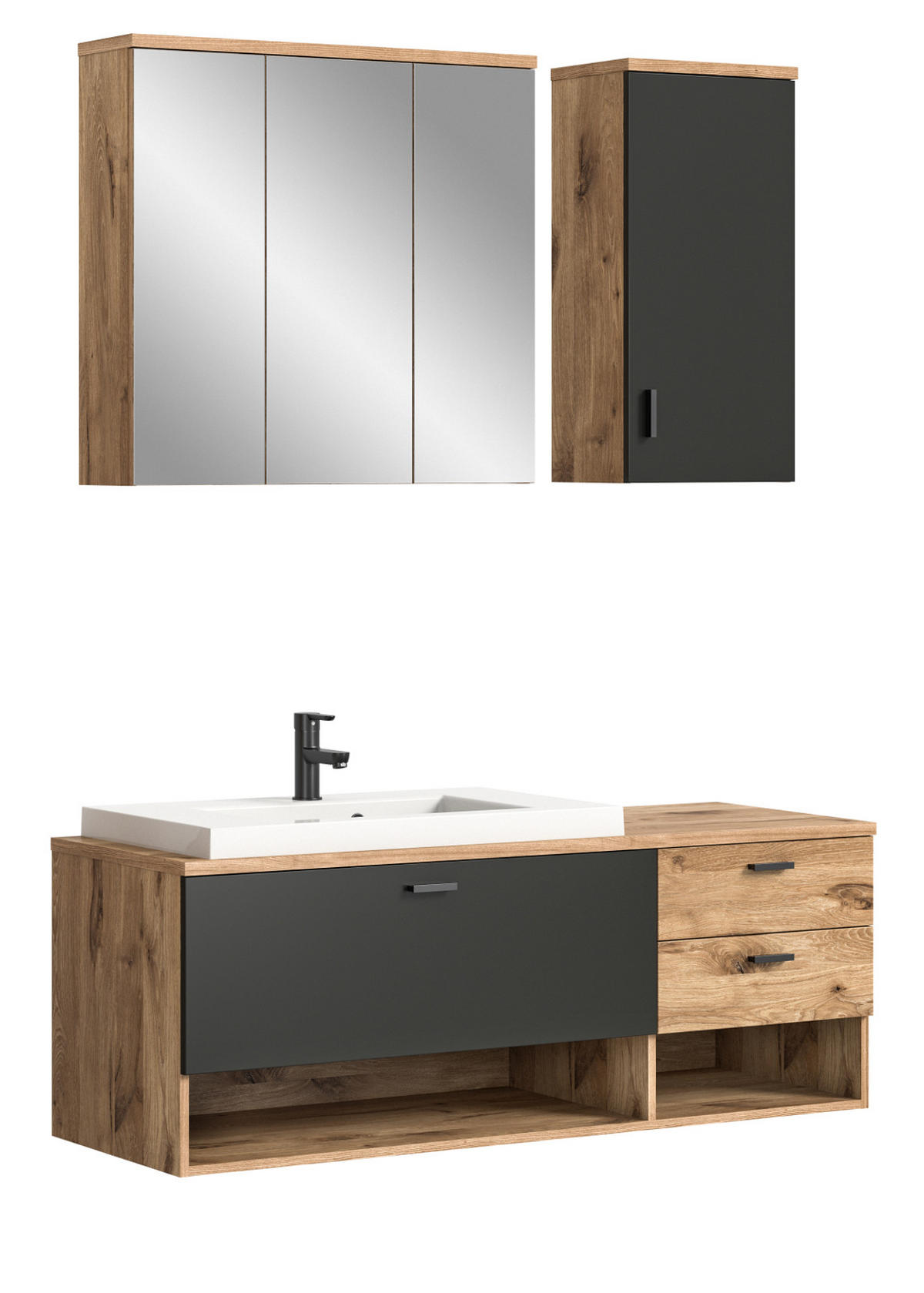 BADMÖBEL-SET Eiche, grau matt 138 cm, Kombination mit Waschbecken - Eichefarben/Grau, Holzwerkstoff (140/192/48cm) - Inn.Furn