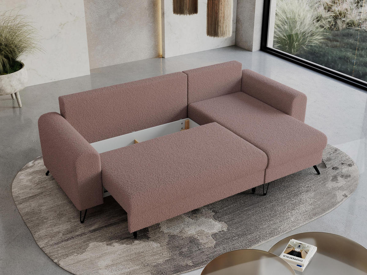 ECKSOFA Hugo Boucle Rosa - Schwarz/Rosa, Textil/Metall (242/140cm) - MKS