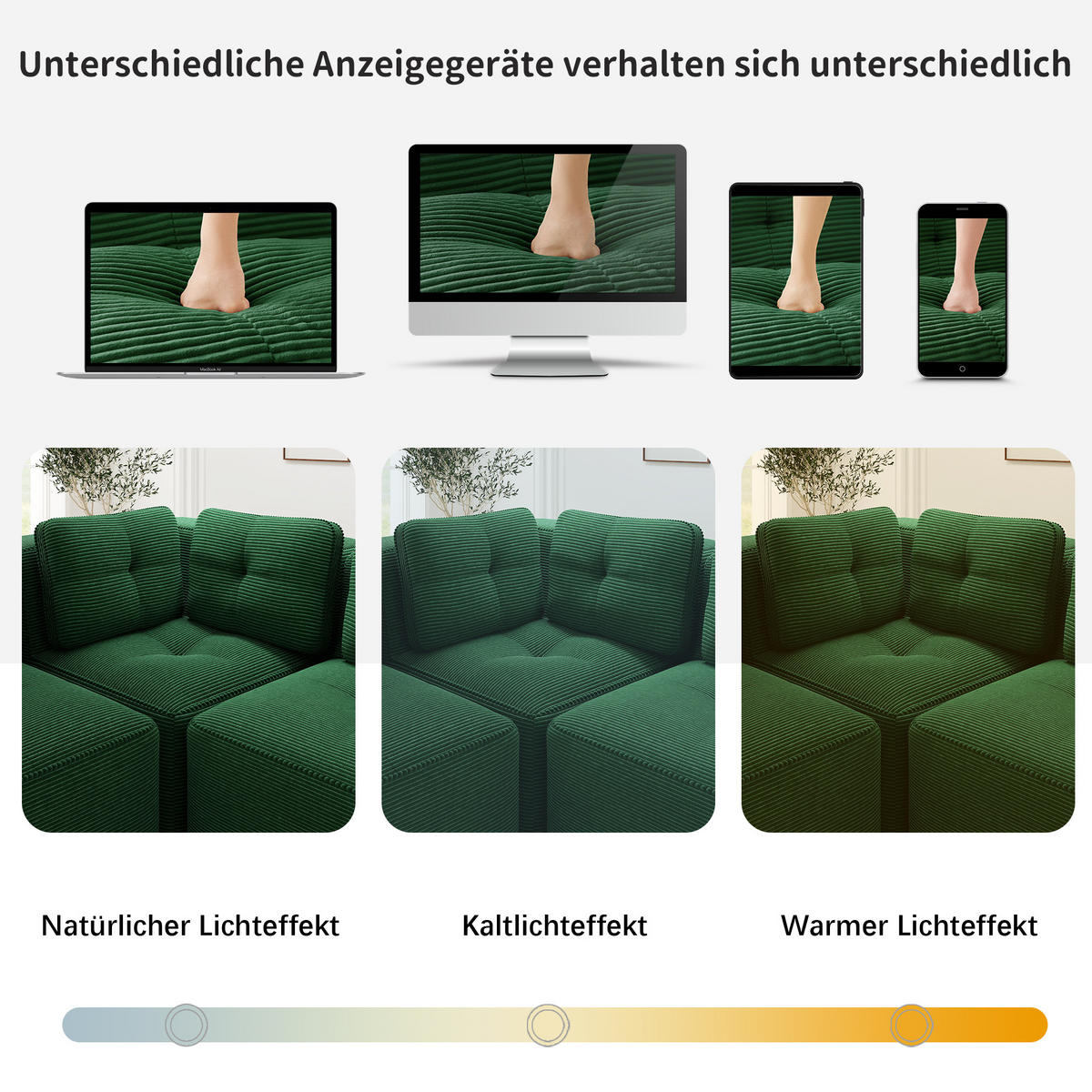 2-SITZER SOFA Cord Grün mit rutschfestem Standfuß - Grün, Textil (208/69/104cm) - WISHDOR