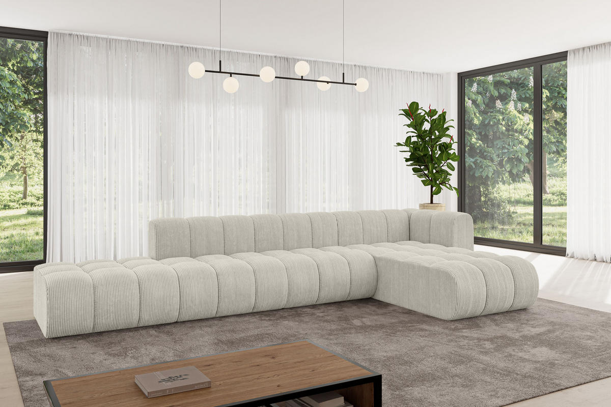 ECKSOFA modulares Sofa Zuvon-L2 - 387x177x70 cm Creme - Hellgrau/Creme, Holzwerkstoff/Textil (387/177cm) - ALTDECOR