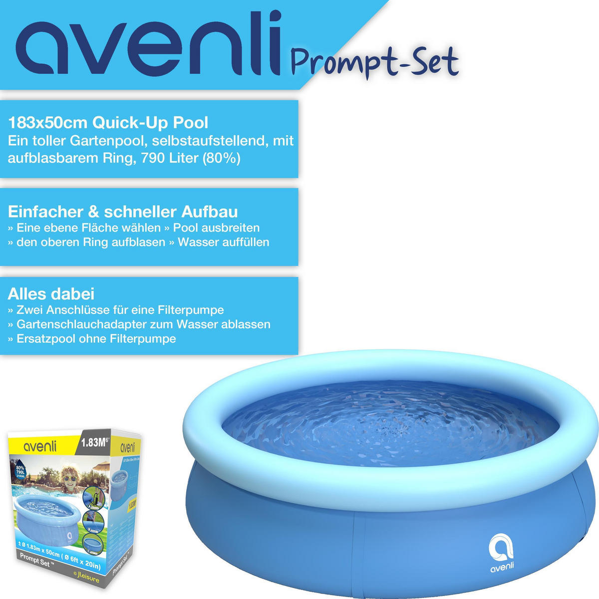 POOL Aufstellpool Planschbecken Prompt Set rund 183x 0 cm blau - Blau, Kunststoff (183/50/183cm) - Avenli