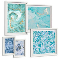 BILDER SET 5er Set - 50x50 cm & 20x30 cm & 40x60 cm Weißer Rahmen - Pflanzenmuster große minimalistische Sonnen - Weiß, Kunststoff (40/60cm) - TULUP