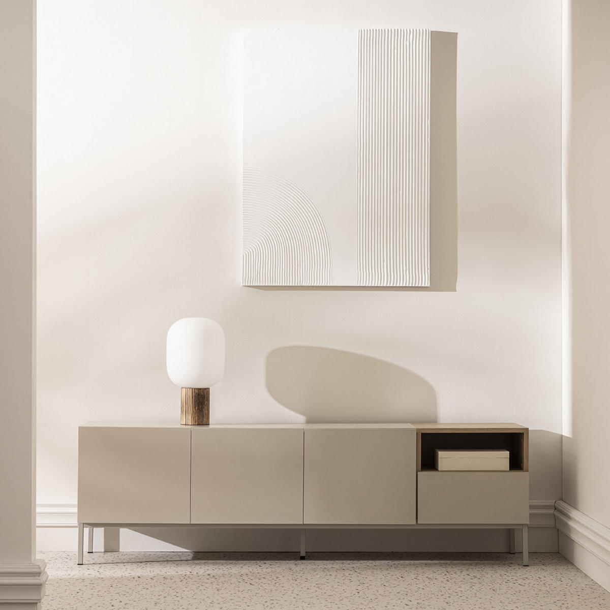 TV-MÖBEL - TV-Möbel mit 3 Türen und 1 Schublade aus Holz und Metall, L180cm - Beige - Beige, Holz (180/55/42cm) - Drawer