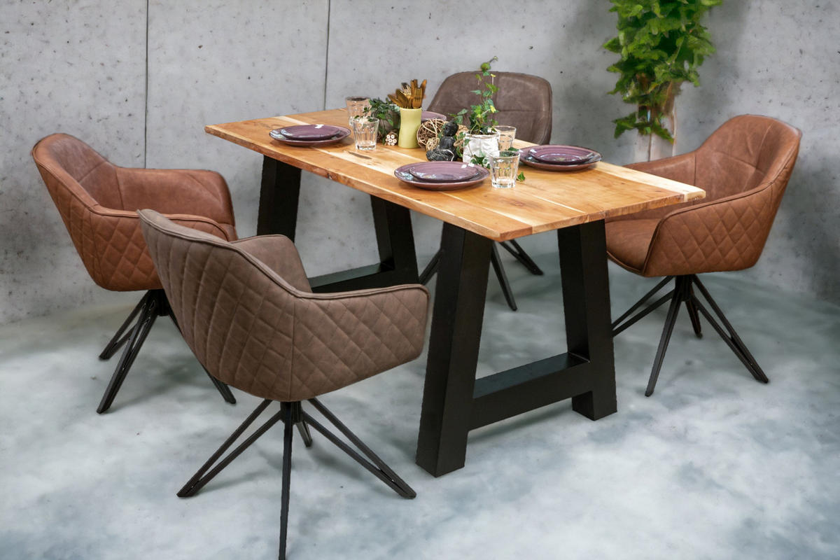 ESSTISCH PASCAL - Beige/Schwarz, Holz/Metall (100/200/77cm) - SAM