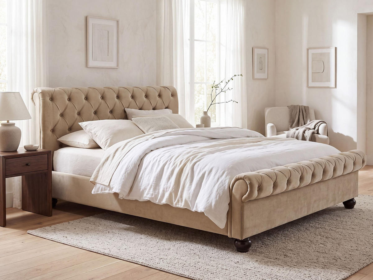 POLSTERBETT 180/200 cm Beige Avallon - Beige, Textil (180/200cm) - Beliani
