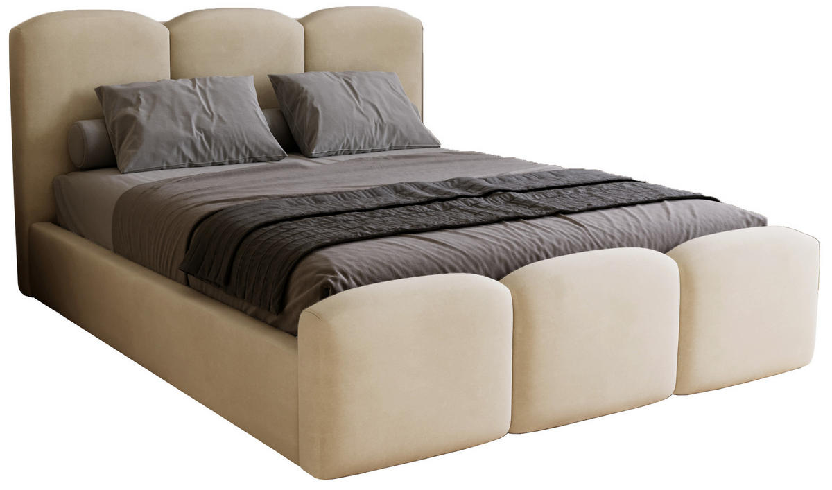 POLSTERBETT 200x200 cm Capri mit Bettkasten, Samt, Beige - Beige, Holz/Textil (200/200cm) - Emporius