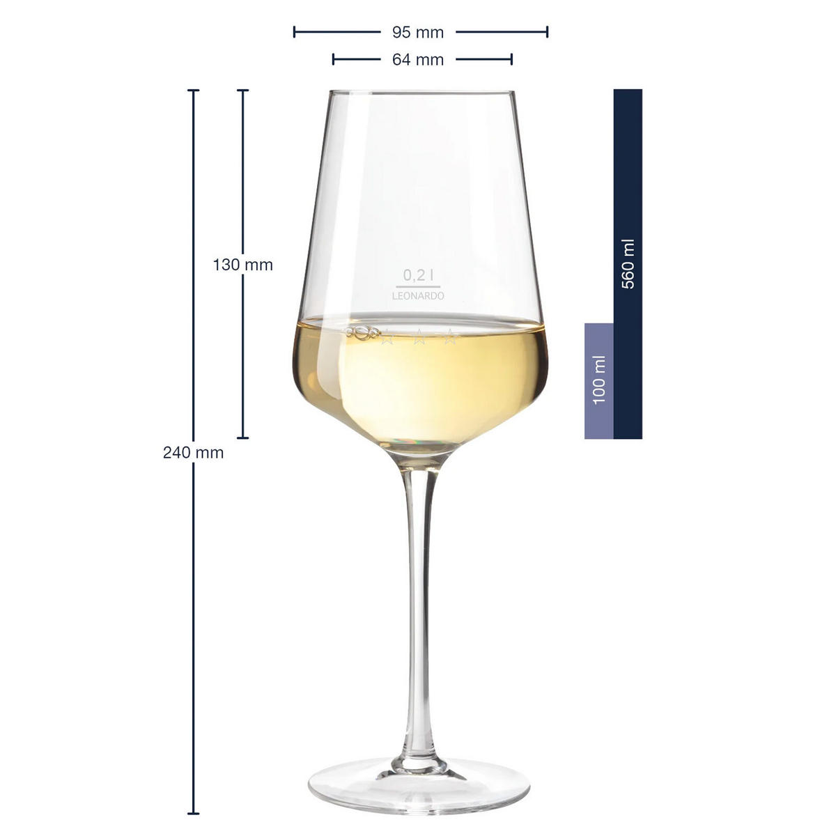 WEISSWEINGLÄSER GEEICHT Puccini Gastro-Edition transparent 0,2 l 6er Set - Transparent, Glas (0.2L) - Leonardo Living