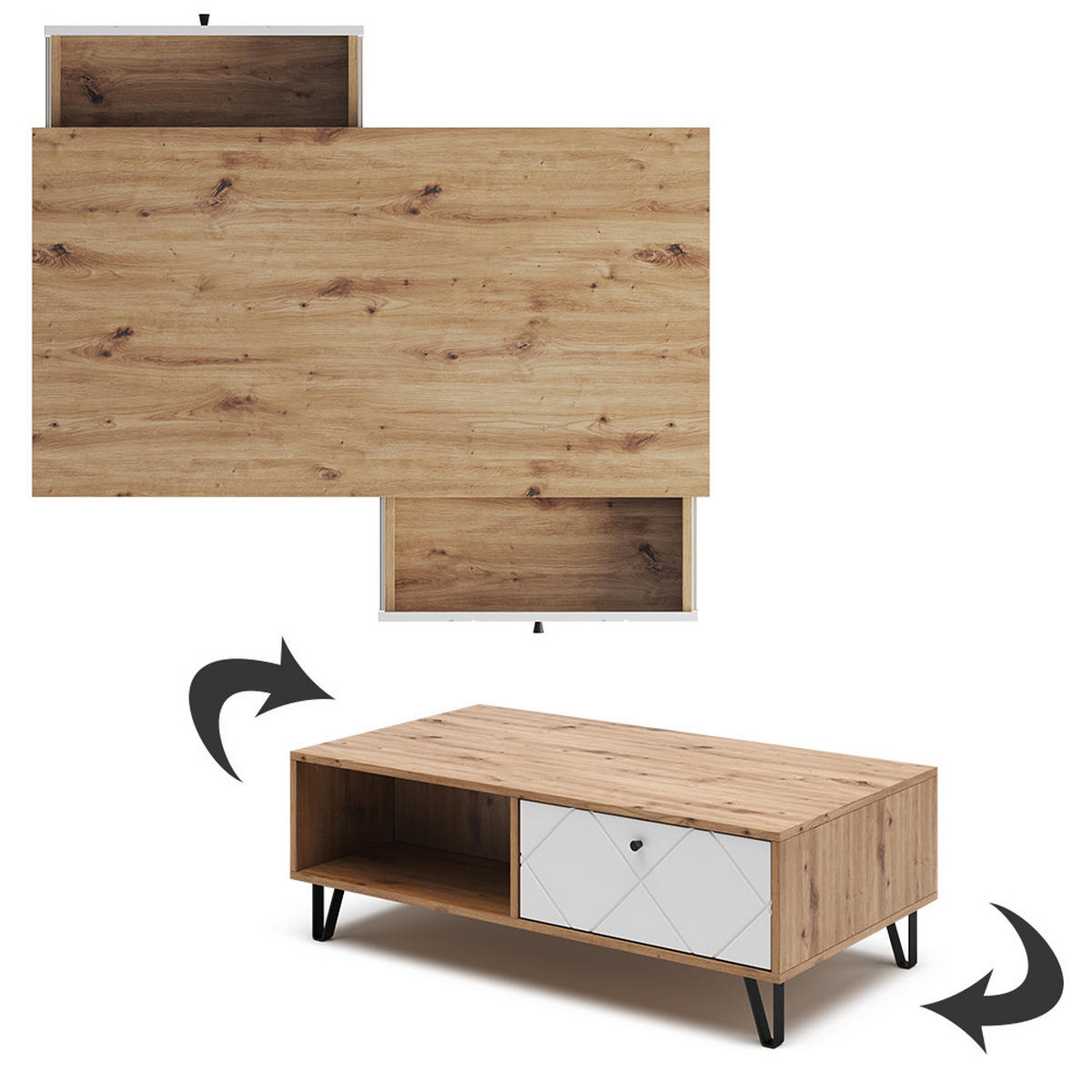 COUCHTISCH Nizza Artisan-Eiche 110 x 60 cm - Eiche Artisan/Weiß, Holzwerkstoff (60/110/37cm) - Vicco