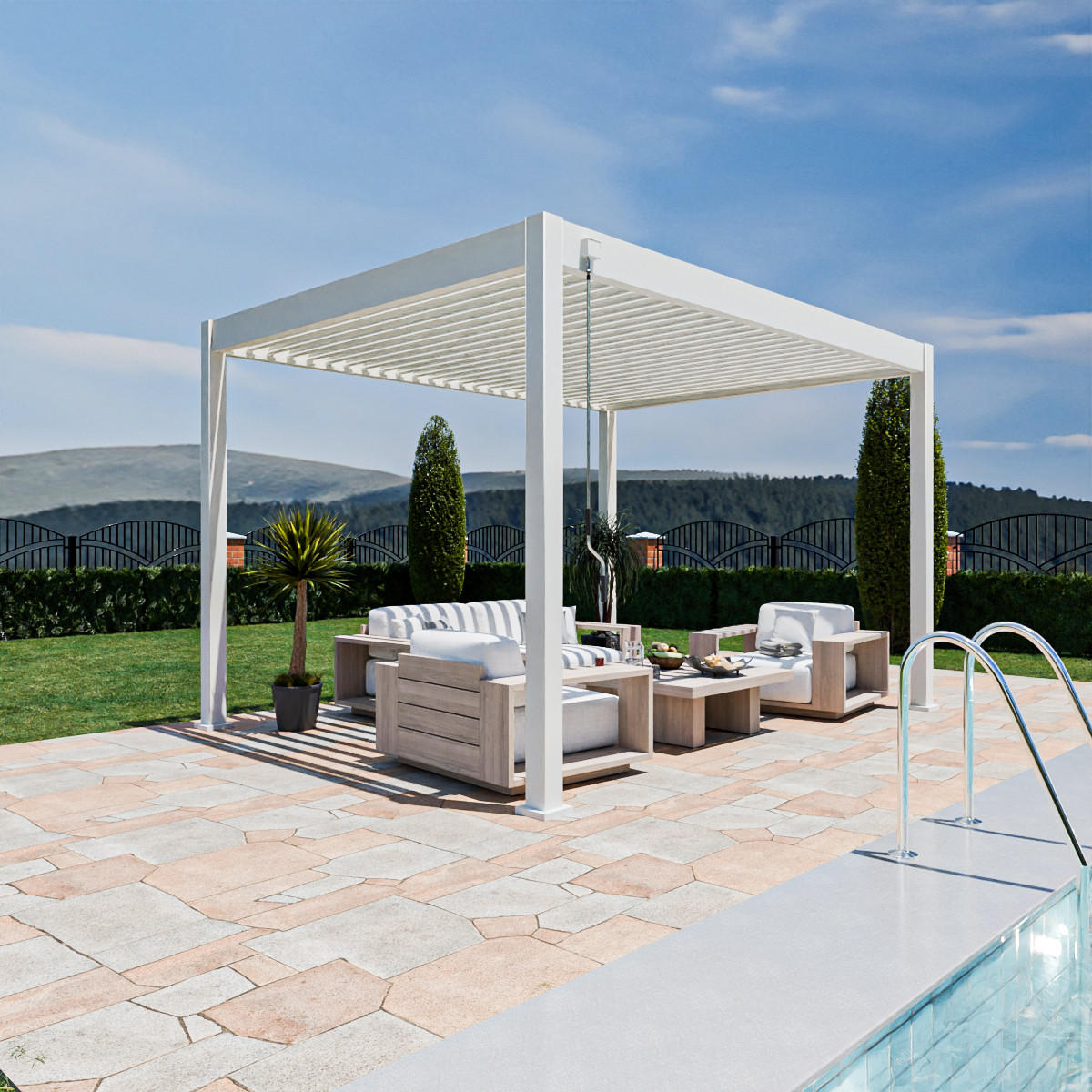 PERGOLA Terrassenüberdachung Superior Aluminium freistehend | 3 x 4 M | Lamellendach weiß - Weiß, Metall (400/255/300cm) - PergoLine