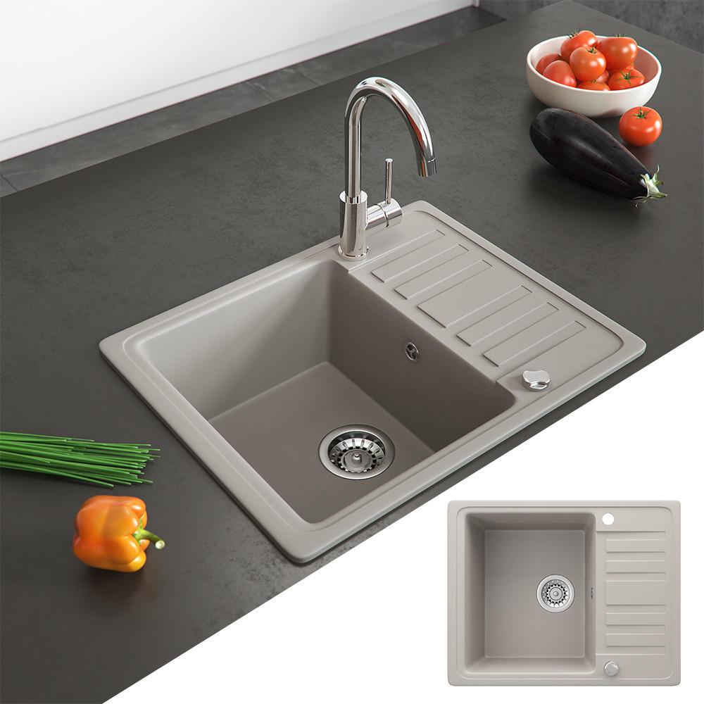 SPÜLBECKEN Beige 57.5 x 46 cm mit Trockenplatz - Beige, Keramik (57.5/19/46cm) - Bergstroem
