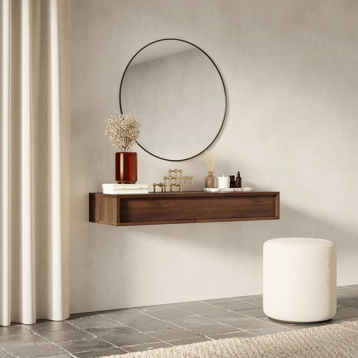 WANDKONSOLE Sanva Nussbaum Warmia Optik 90 cm - Dunkelbraun, Holzwerkstoff (90/17/35cm) - Selsey