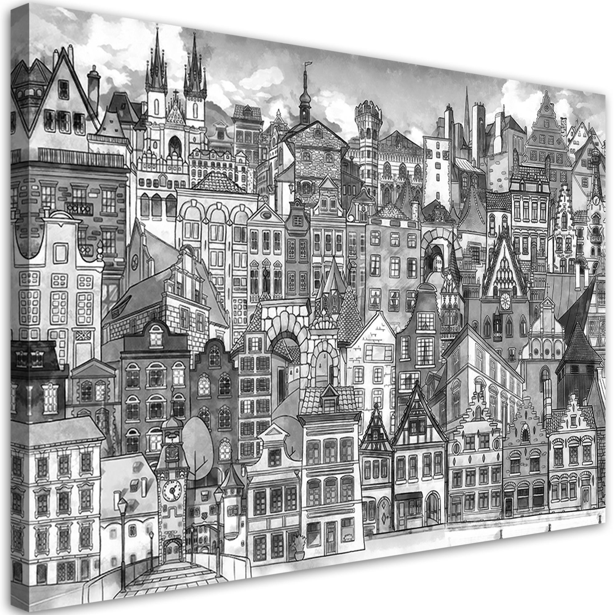WANDBILD fröhliche stadt - Schwarz, Textil (60/40cm) - Feeby