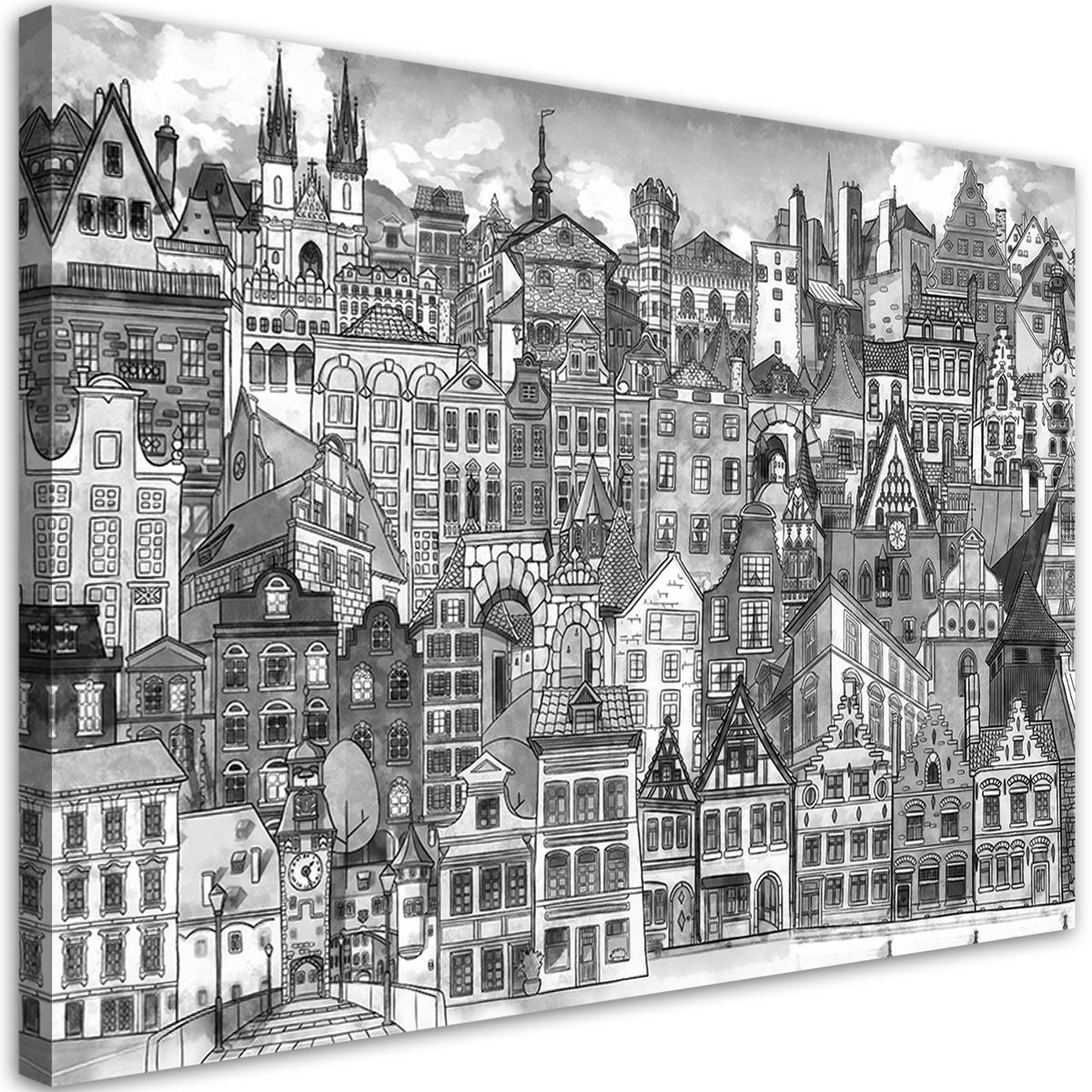 WANDBILD fröhliche stadt - Schwarz, Textil (60/40cm) - Feeby