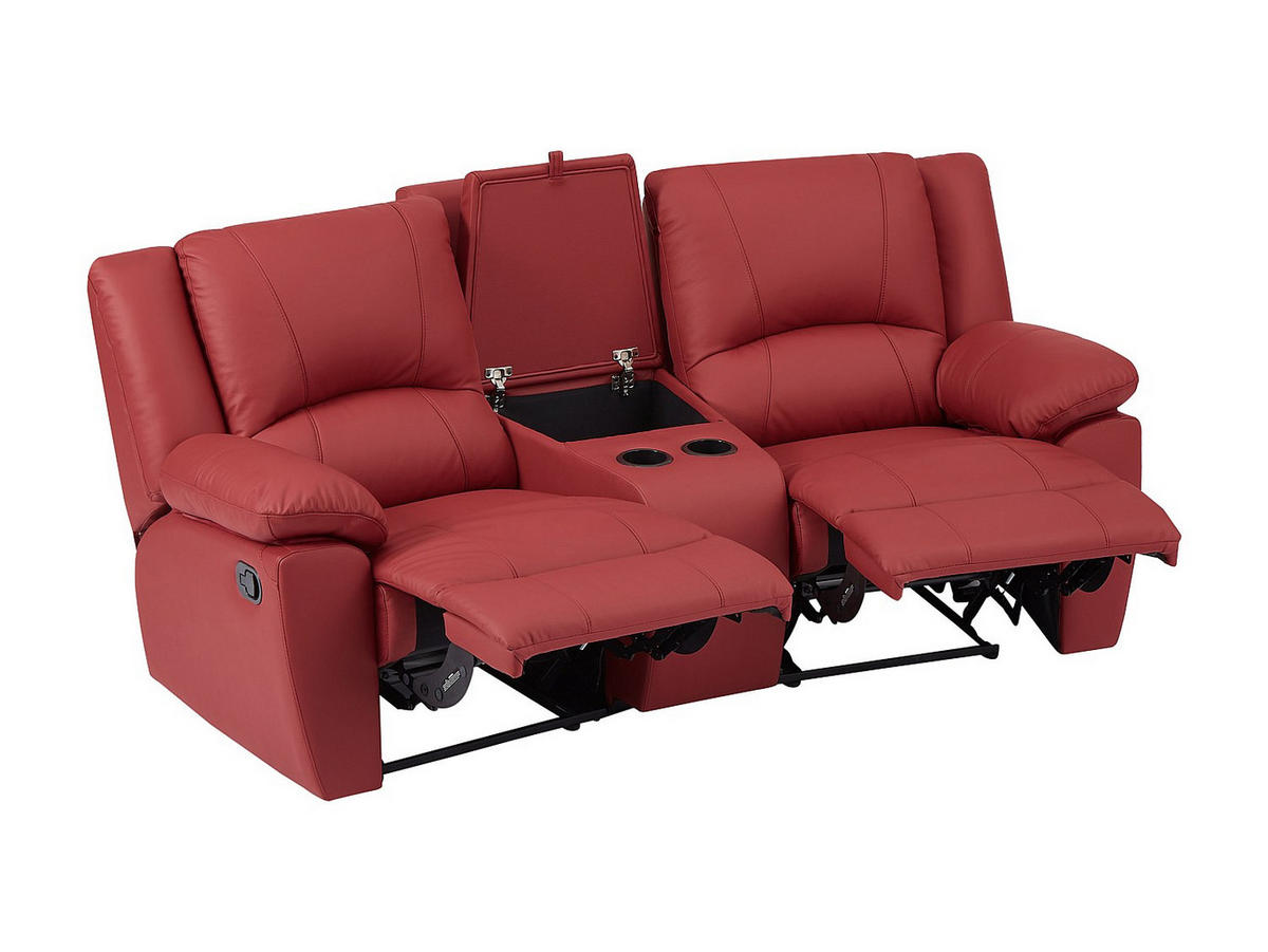 SOFAGARNITUR mit Relaxfunktion - 6 Personen-Sitzer - Leder - Rot - - Rot, Leder (99/97/308cm) - Vente-Unique