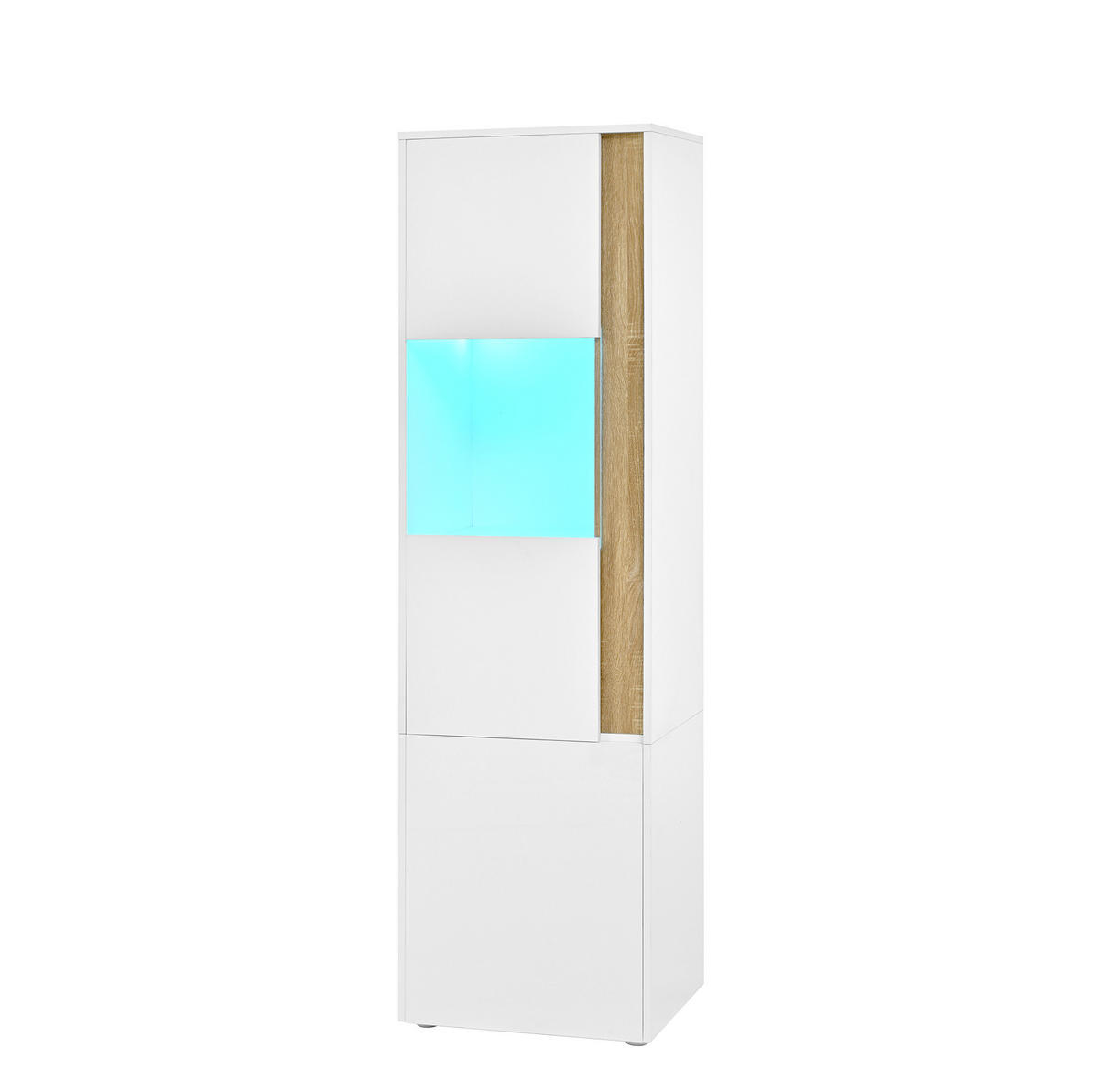 VITRINE 40/50/179 cm mit LED-Beleuchtung und Acryltür aus Spanplatte, Natur/Weiß - Naturfarben, Holzwerkstoff (50/179/40cm) - Redom