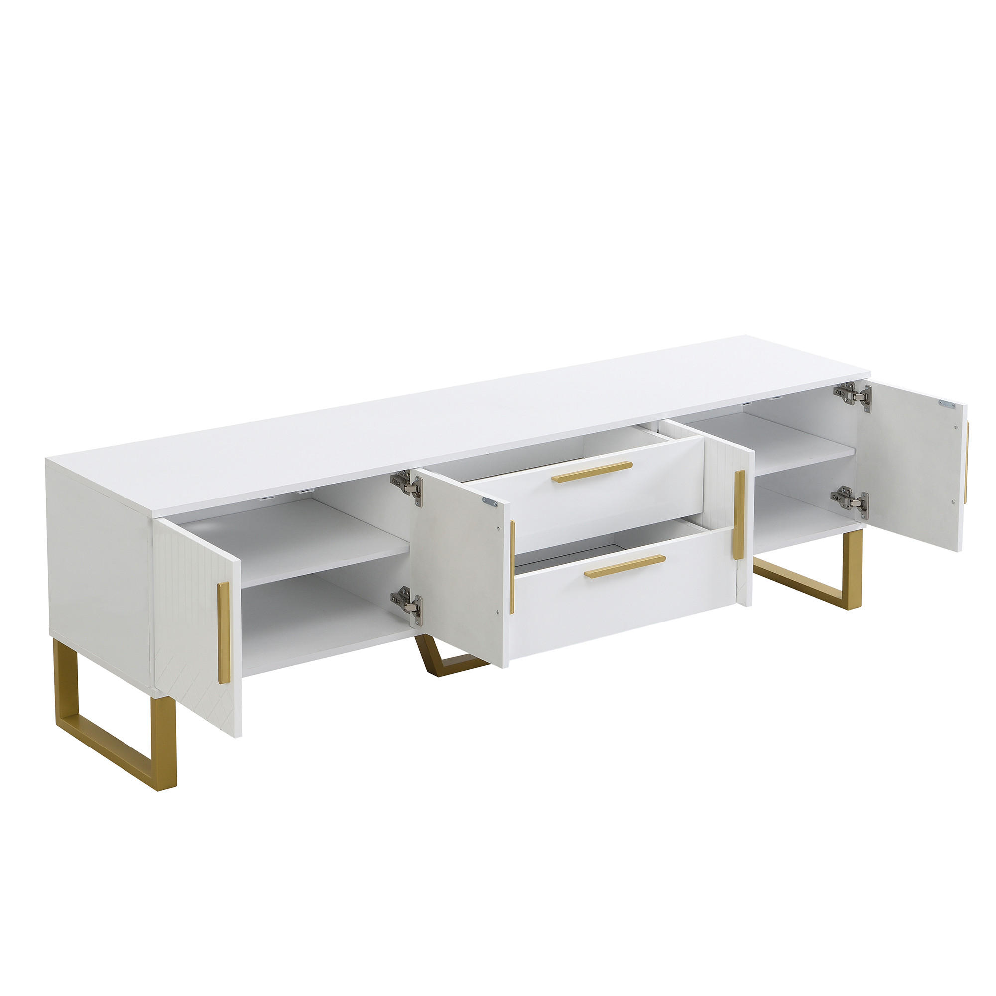 TV-SCHRANK in Hochglanz Weiß mit goldfarbenen Füßen und Griffen 170/40/53.5 cm - Weiß, Holzwerkstoff (170/53/40cm) - Redom