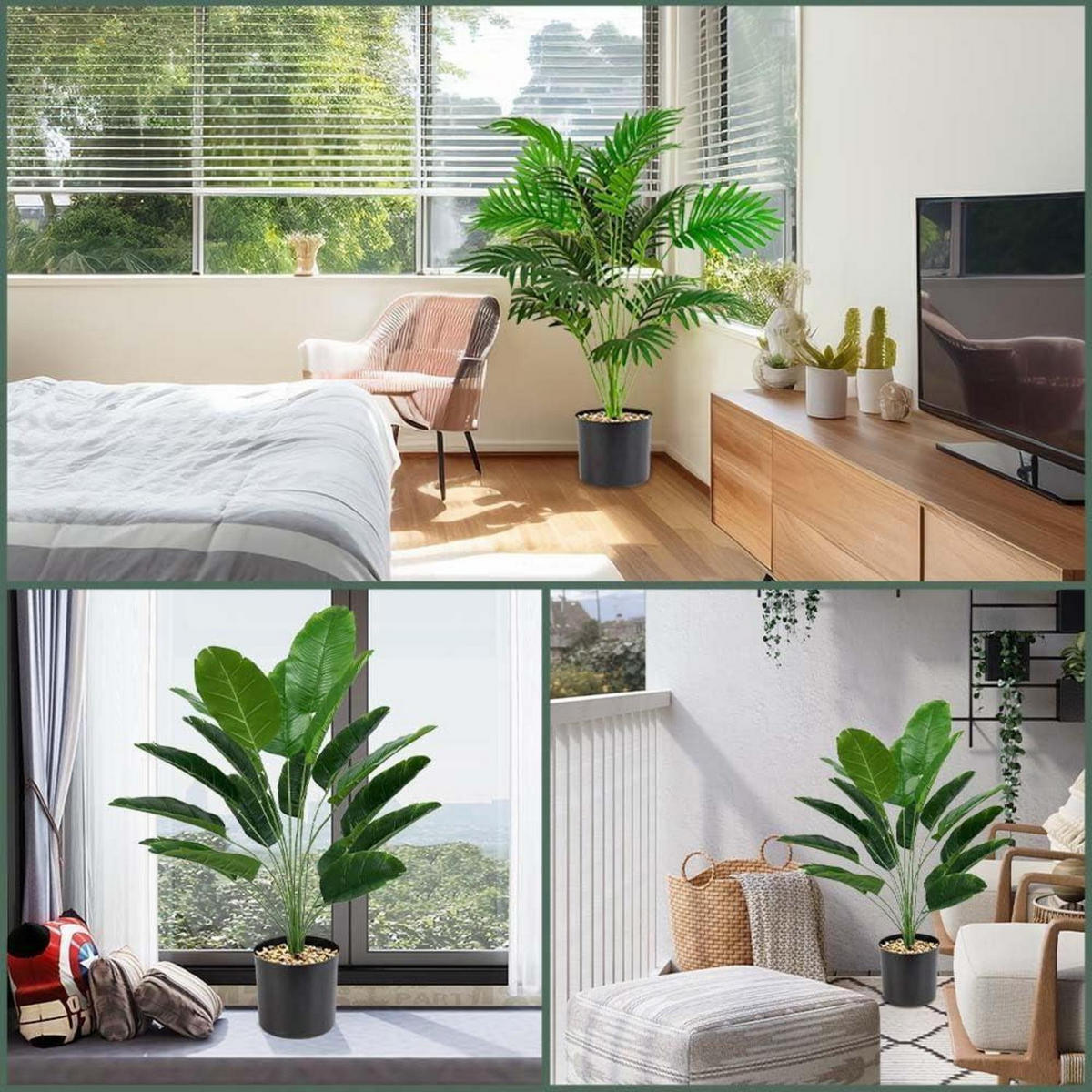 KUNSTPFLANZE 2-teiliges Set Palme 90 cm - Grün, Kunststoff (10cm)