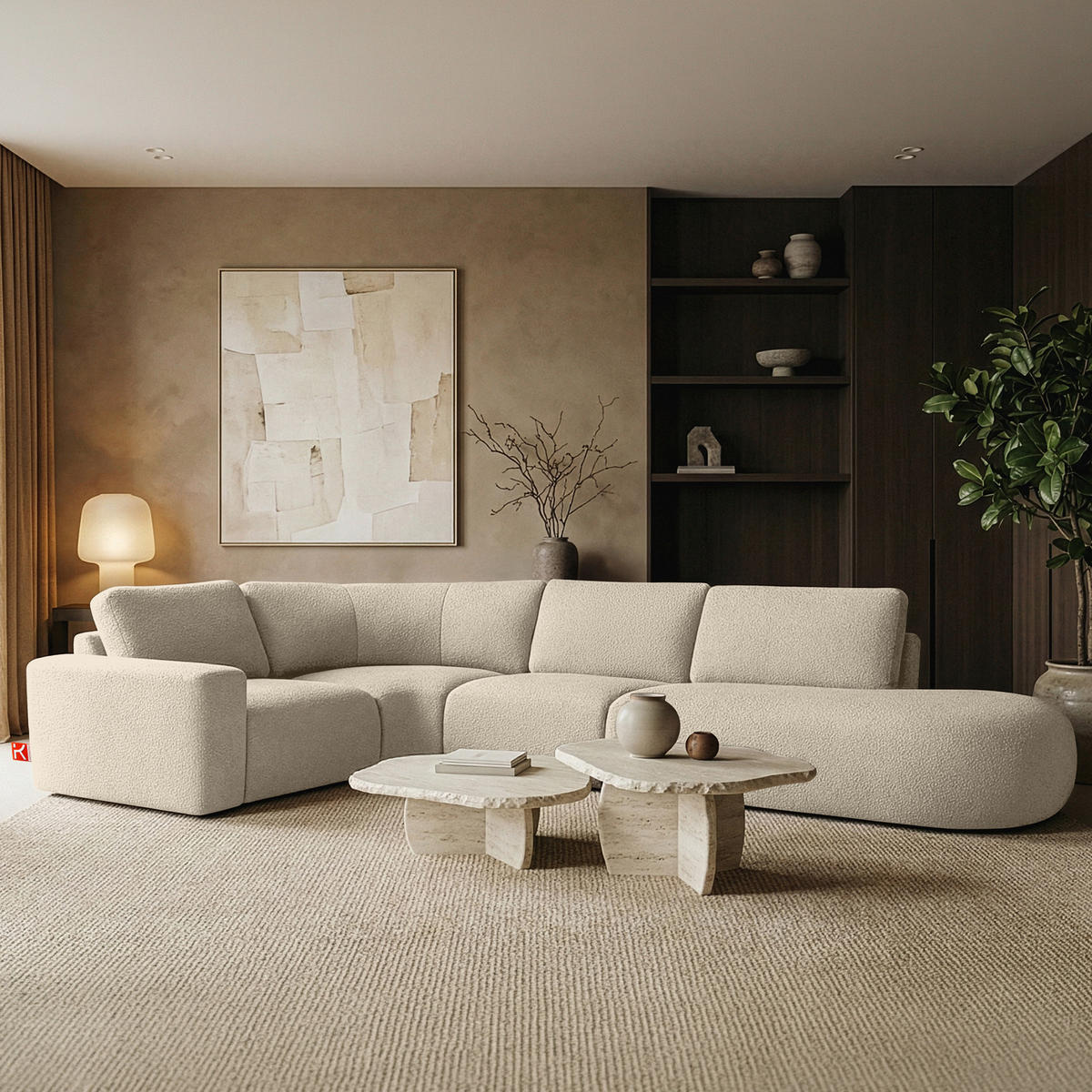 ECKSOFA RECHTS ZUCCO, Hellbeige - Hellbraun, Holz/Holzwerkstoff (224/373cm) - KONSIMO®